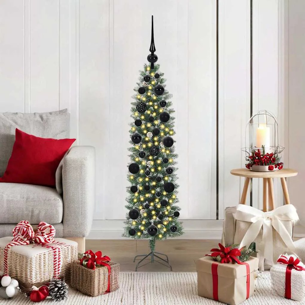 vidaXL Árvore Slim de Natal Artificial Verde e Branco 120 cm