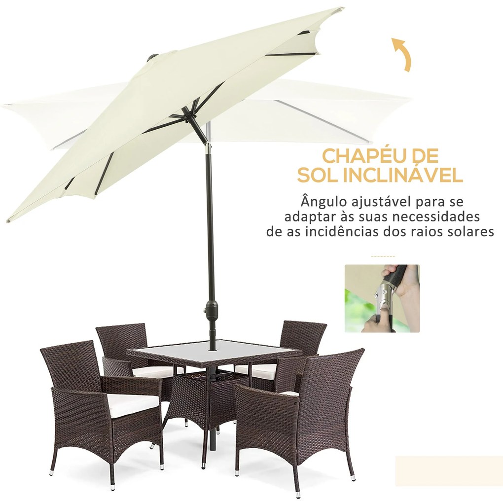 Chapéu de Sol de Alumínio Retangular com Toldo Inclinável a Manivela e Mastro Desmontável 195x295x253 cm Creme
