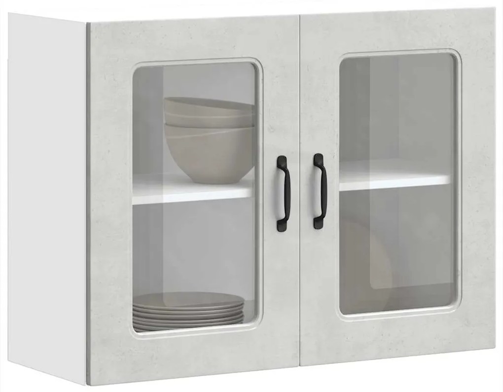 Armário de parede de cozinha porta vidro Kalmar concreto cinza