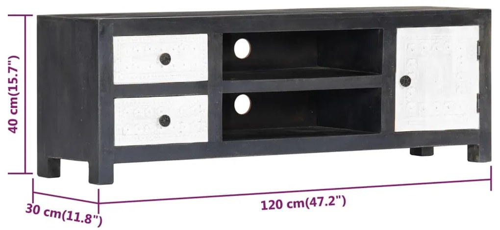 Móvel TV esculpido à mão 120x30x40 cm mangueira cinzento/branco