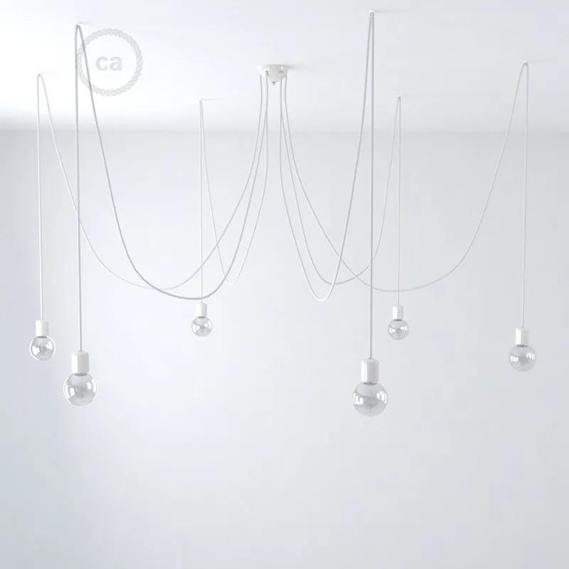 Candeeiro multi-pendente de 6 luzes Made in Italy completa com cabo de tecido e acabamentos em cerâmica colorida - Branco Não