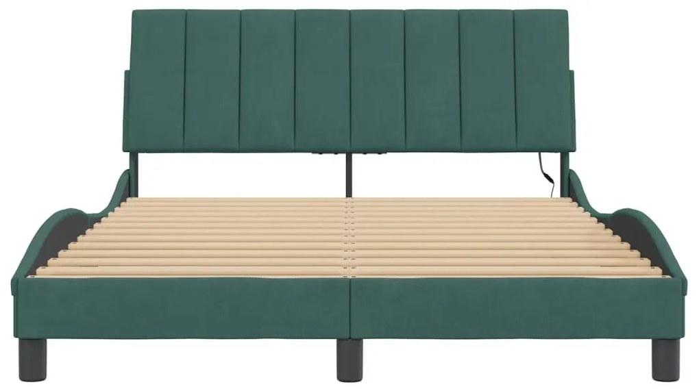 Estrutura de cama c/ luzes LED 140x190 cm veludo verde-escuro