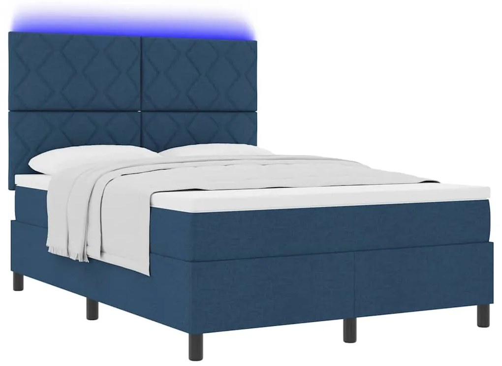 Cama Box com Colchão e LED Azul 140x200 cm Tecido