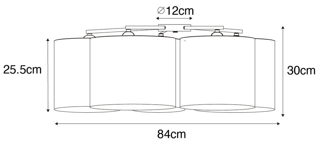 Candeeiro de teto preto com interior dourado 5 luzes - Multidrum Moderno