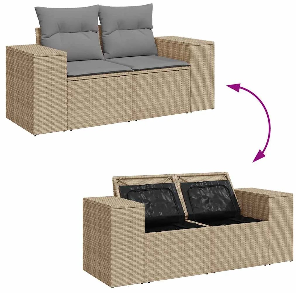 6 pcs conjunto de sofás p/ jardim com almofadões vime PE bege