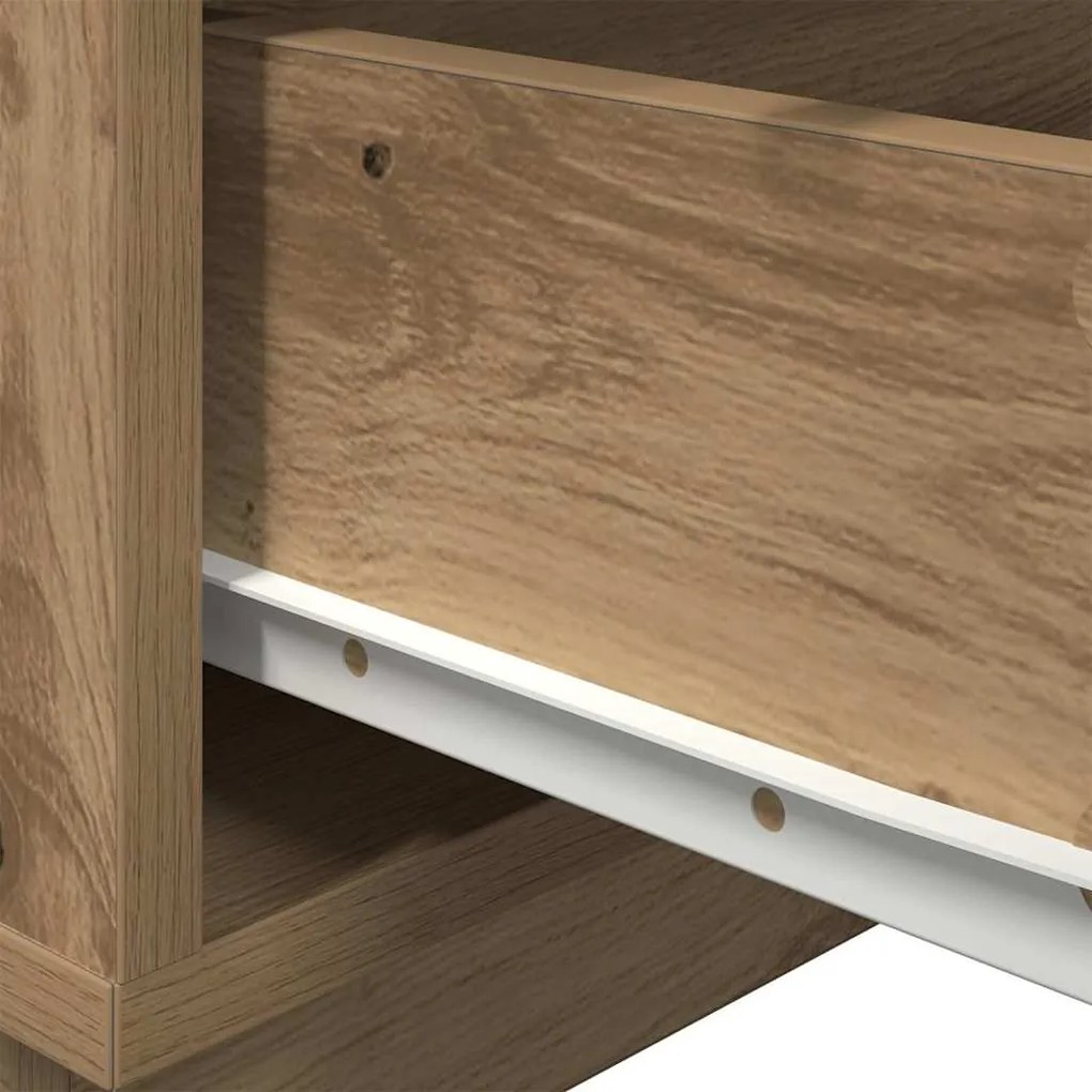 Mesa de Cabeceira vidaXL com Luzes LED Carvalho Artesanal 100x36x49 cm