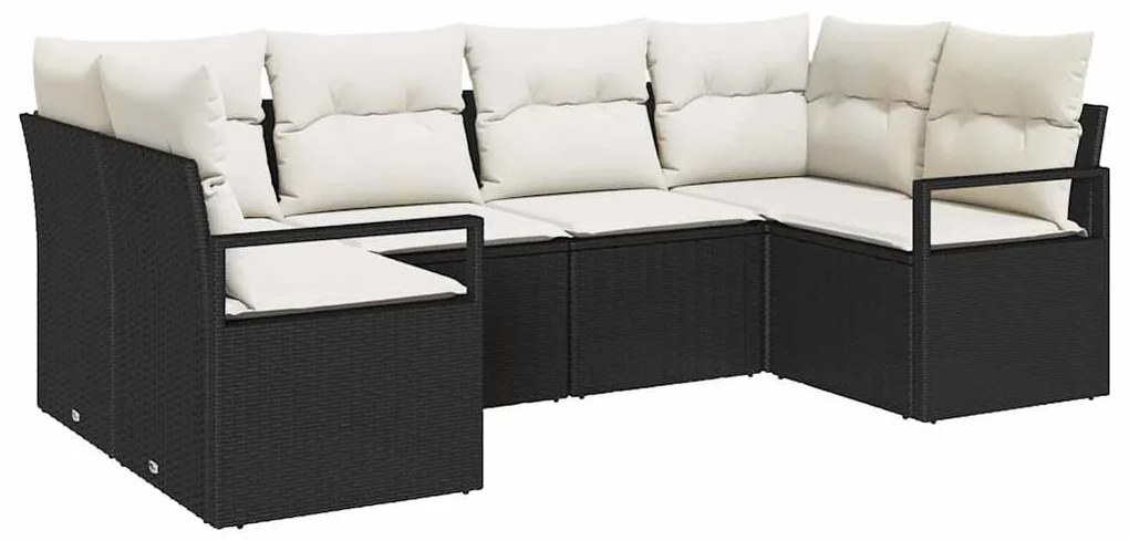 Conjunto de Sofá de Jardim 6 Peças Pretas com Almofadas em Rattan Sint