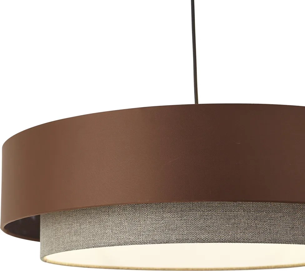 Candeeiro suspenso moderno bronze escuro com taupe 50cm 3-luzes - Drum Duo