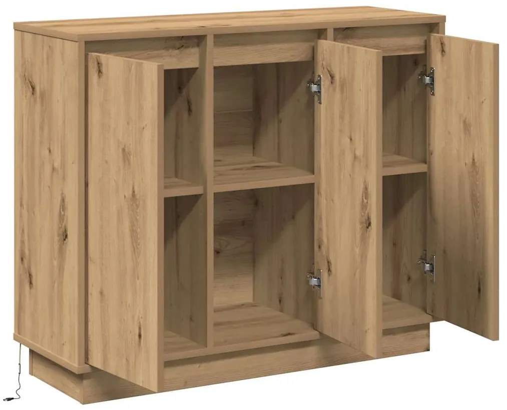 Sideboard vidaXL com LED Carvalho Artesanal 90x32x75 cm em Madeira de