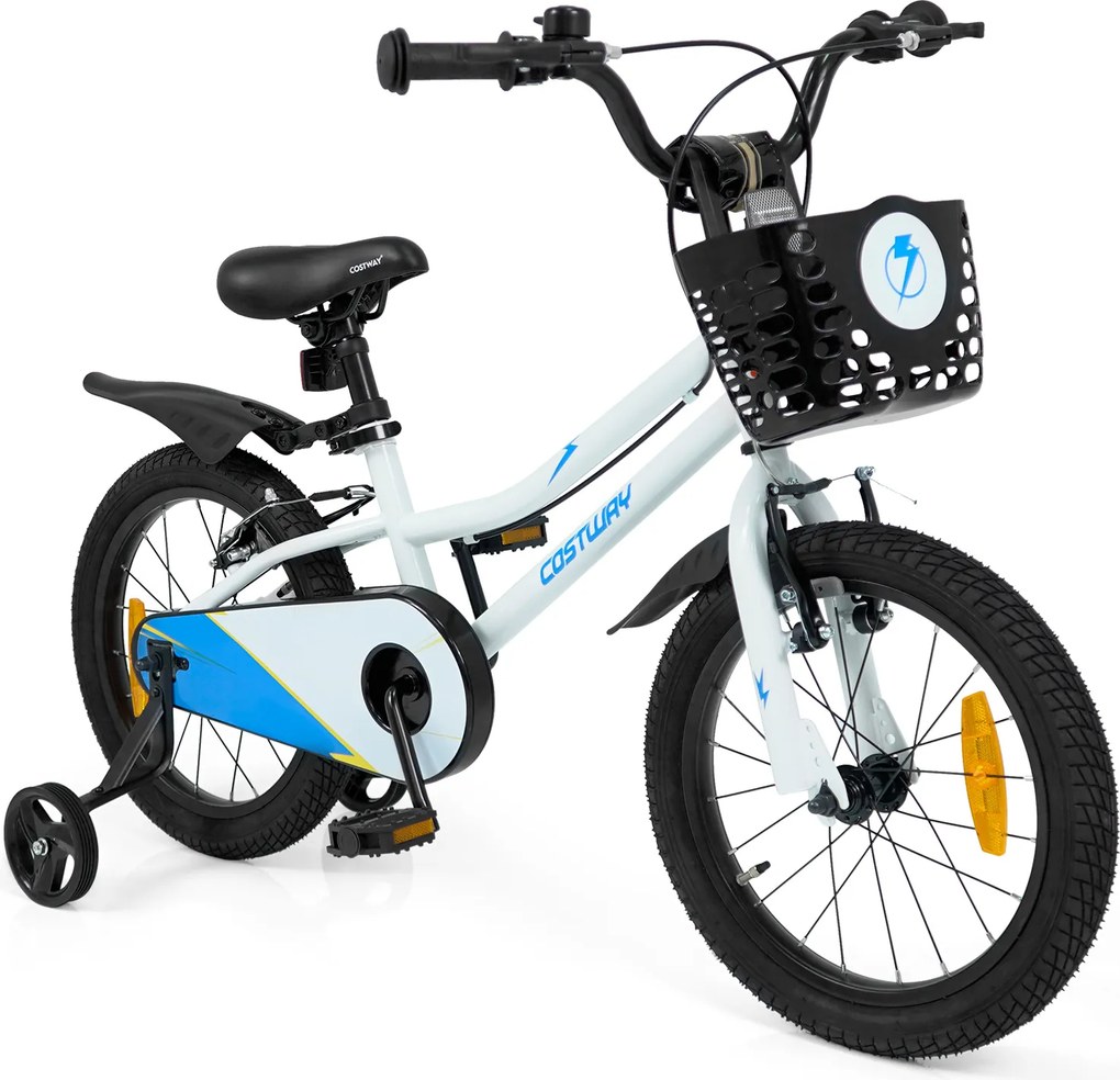 Bicicleta Infantil 4-7 anos, 114,5 x 56 x 71,5-77 cm, Rodas Estabilizadoras Removíveis, Branco