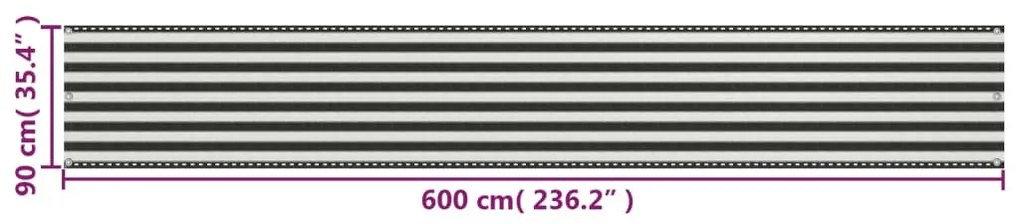 Tela varanda HDPE 90x600 cm antracite e branco
