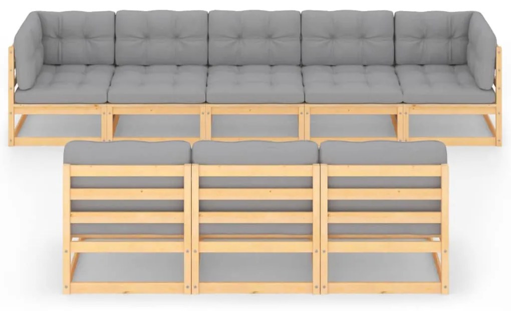 8 pcs conjunto lounge de jardim c/ almofadões pinho maciço