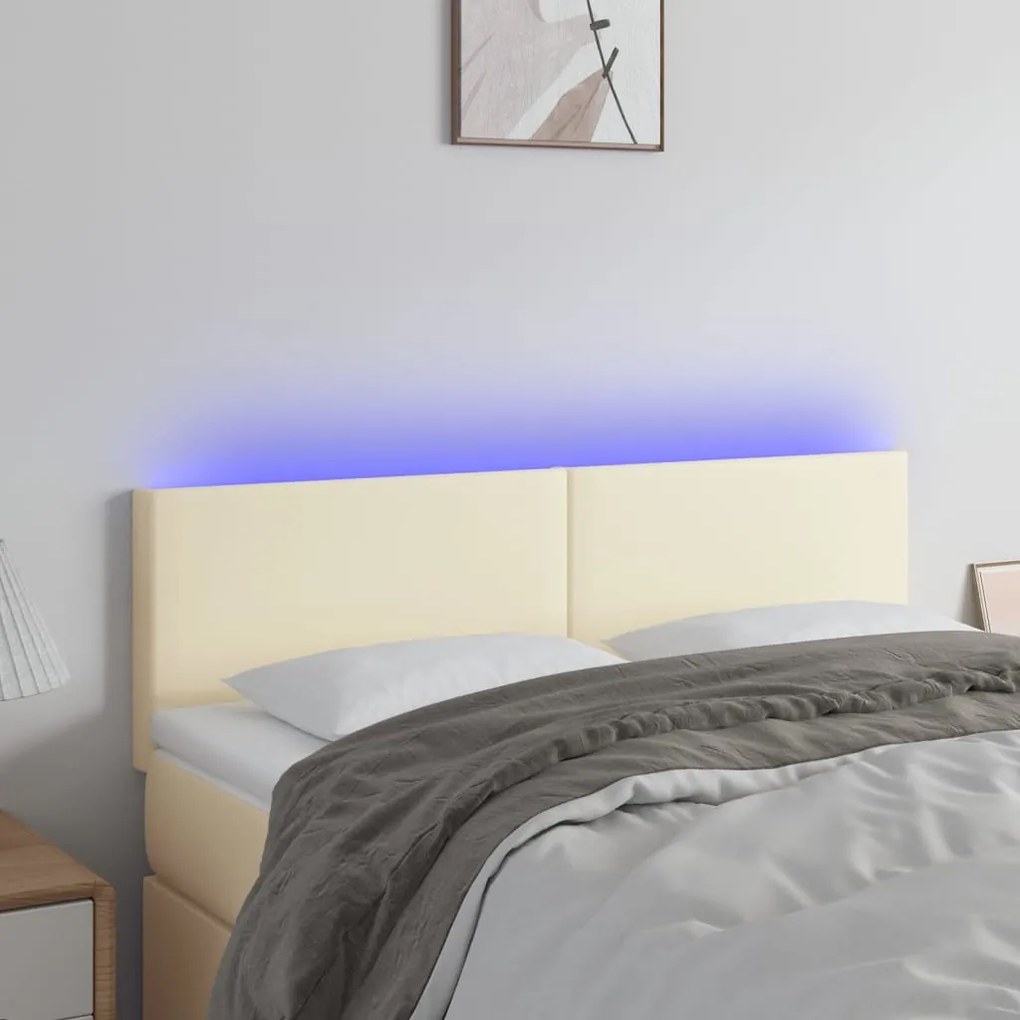 vidaXL Cabeceira de cama c/ LED 144x5x78/88 cm couro artificial creme