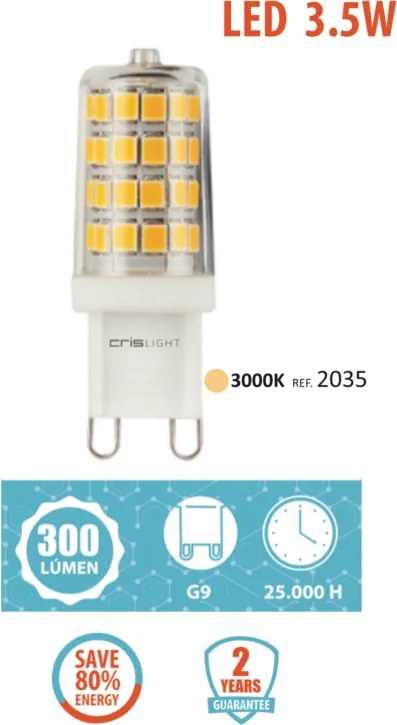 Crislight G9 LED 3.5W 300LM Branco Quente