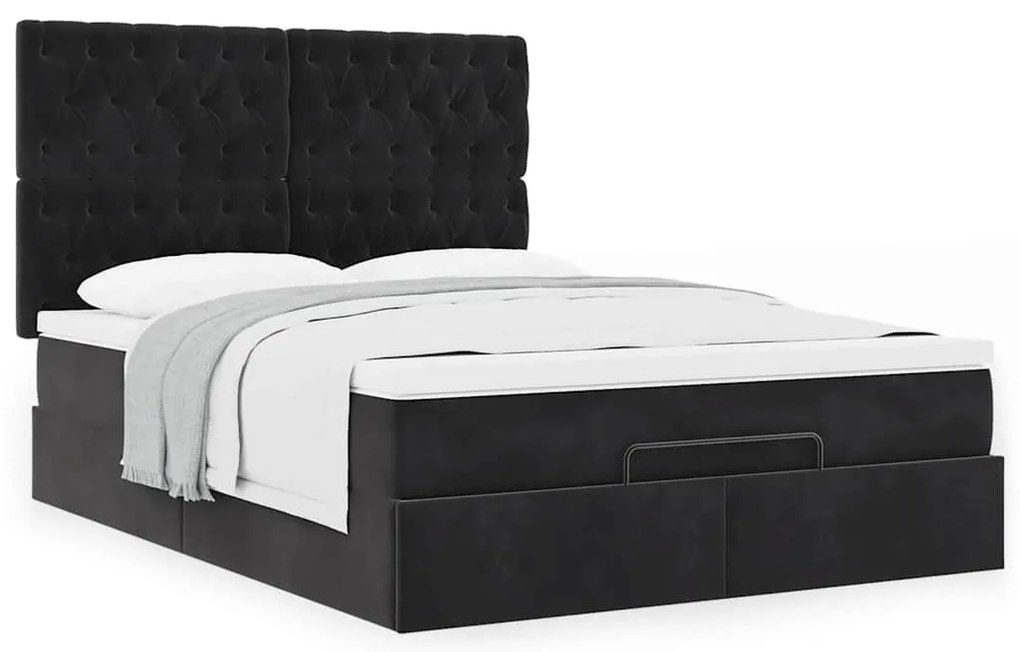 Estrutura de cama otomana com colchões 140x200 cm veludo preto