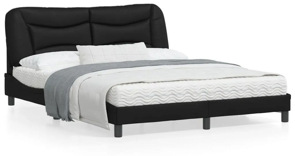 Estrutura cama c/ cabeceira 160x200 cm couro artificial preto