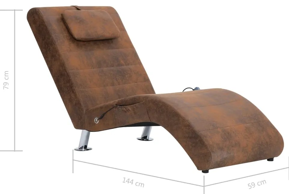 Chaise longue massagem c/ almofada camurça artificial castanho