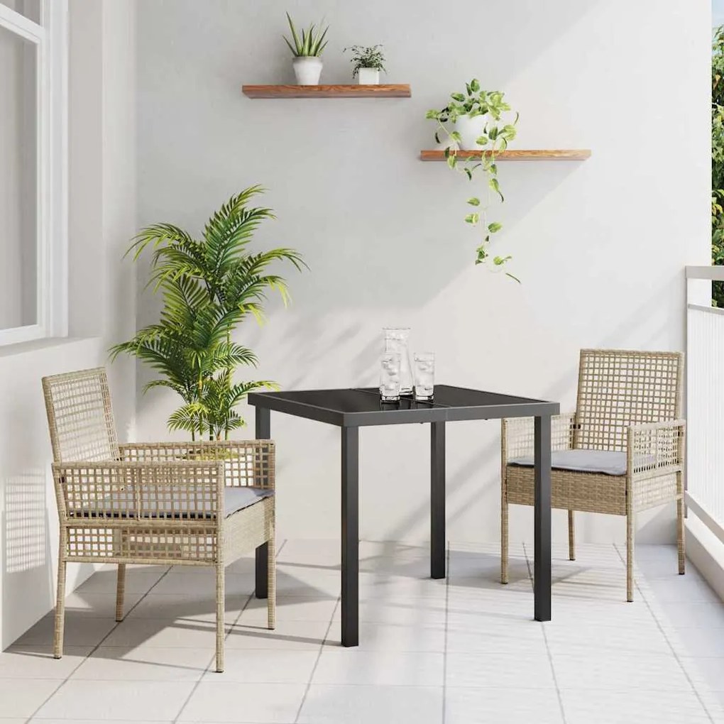 Conjunto de Jantar de Jardim com 3 Peças e Almofadas Bege em Vime Sint