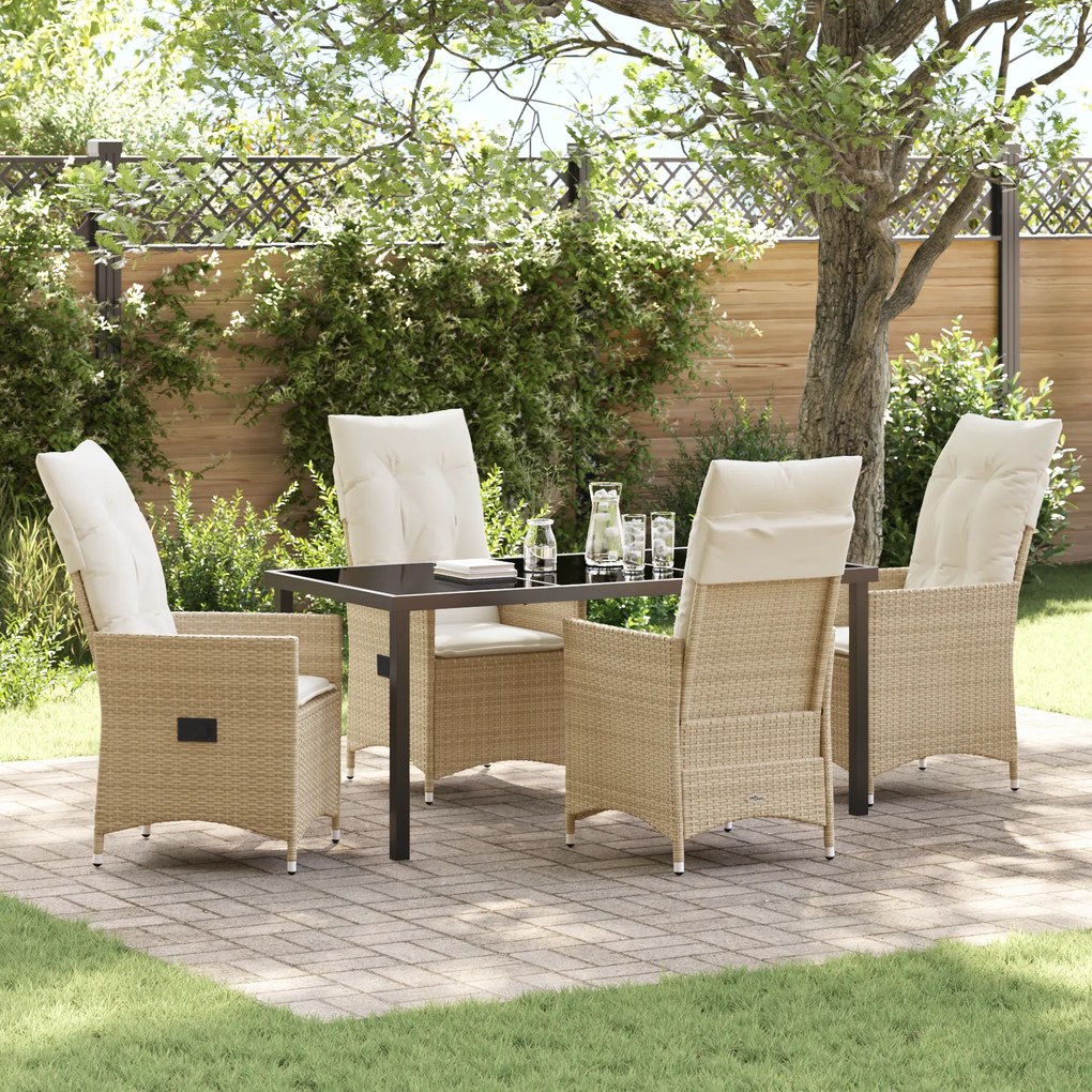 vidaXL Conjunto de Jantar de Jardim de 5 Peças com Almofadas em Bege de Rattan Polímero