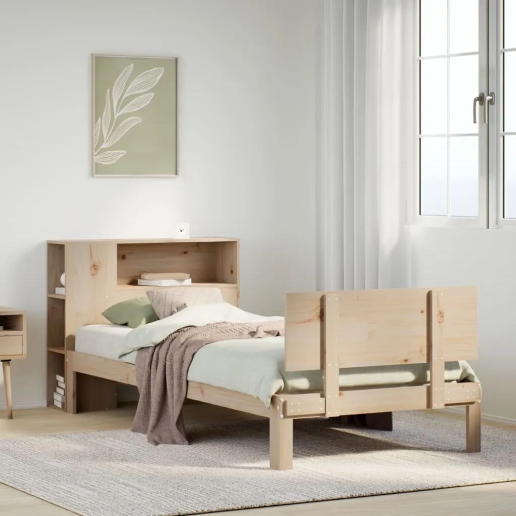vidaXL Cama com estante sem colchão 90x200 cm pinho maciço
