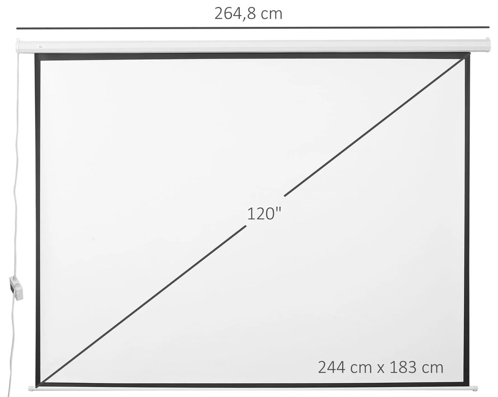 Tela de Projeção Elétrica 120 Polegadas Formato 4:3 com Comando à Distância 244x183 cm Branco