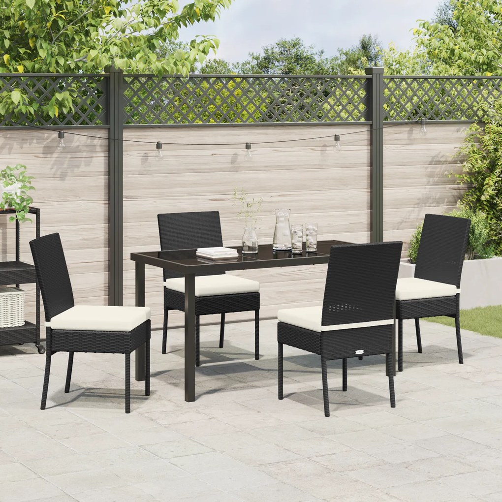 Conjunto de 5 Peças para Jantar no Jardim Preto Rattan Poliéster