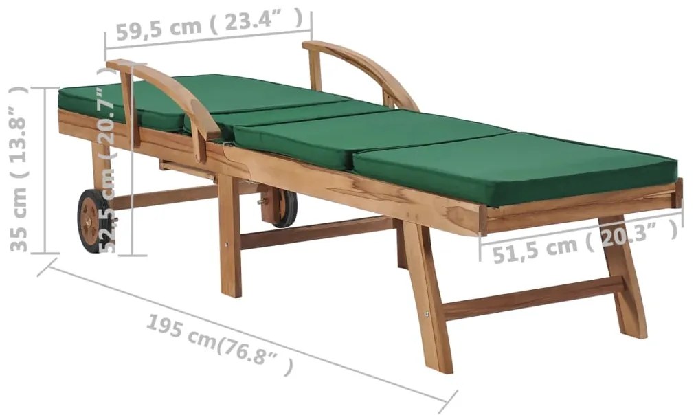 Espreguiçadeiras c/ almofadões 2 pcs madeira teca maciça verde