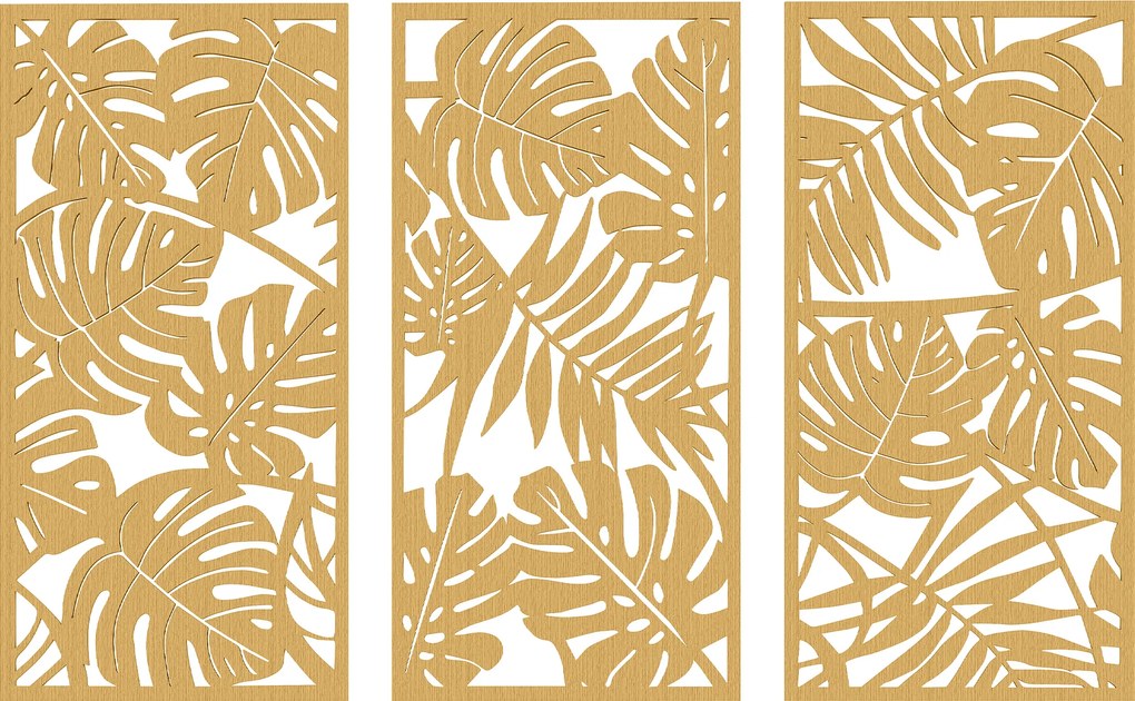 HOMCOM Decoração de Parede de Madeira 3D 3 Peças 40x80 cm Adornos com Padrão de Folhas Tropicais Madeira | Aosom Portugal