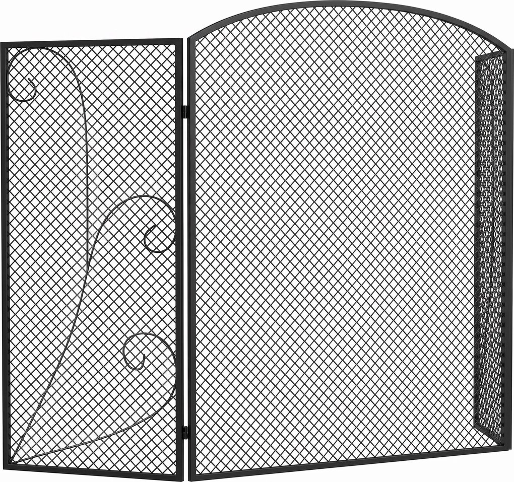 HOMCOM Protetor de Faíscas para Lareira Dobrável de 3 Painéis em Metal Pintado, Pronto a Usar, 133x1x77 cm, Preto | Aosom Portugal