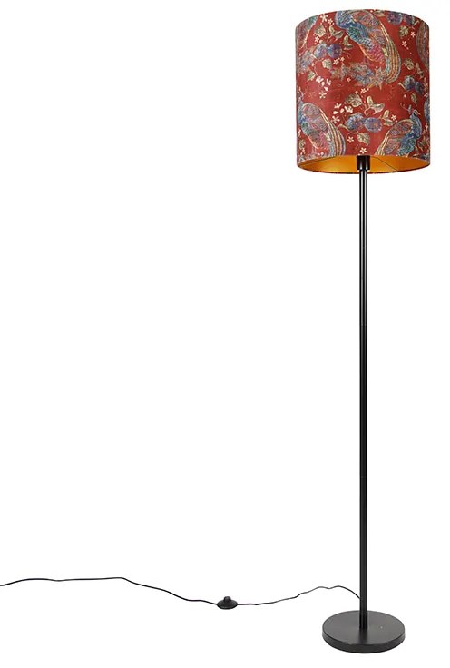 Candeeiro de pé preto com abajur de design de pavão vermelho 40 cm - Simplo Moderno