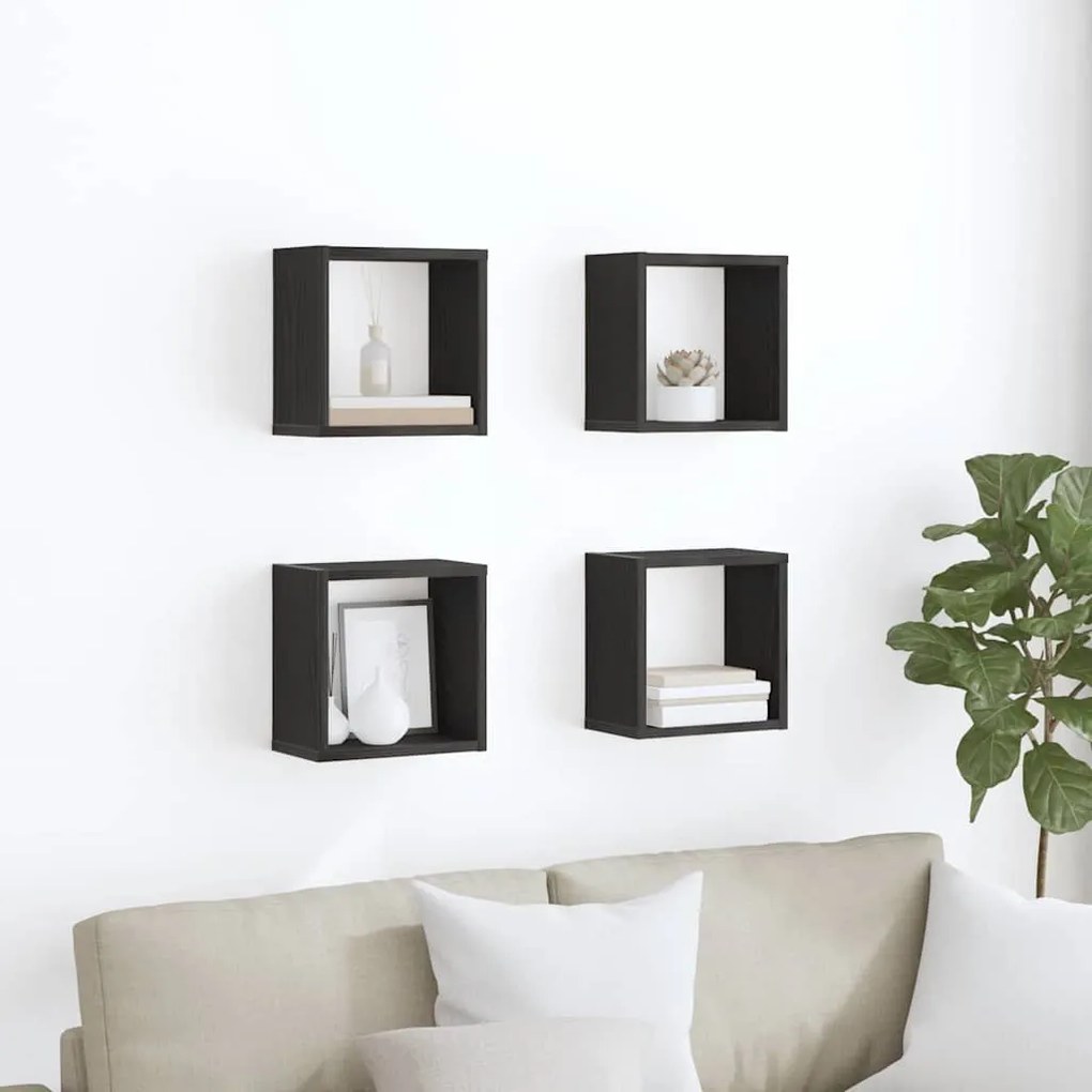vidaXL Prateleiras de Parede 4 pcs Carvalho Preto 26 x 15 x 26 cm