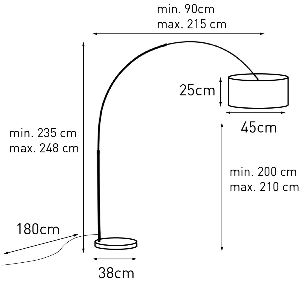 Candeeiro de arco em latão com mármore e abajur em tecido cinzento 45 cm - XXL Moderno