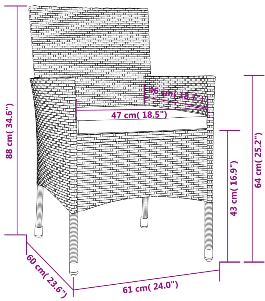 9 pcs conjunto de jantar p/ jardim c/ almofadões vime PE preto