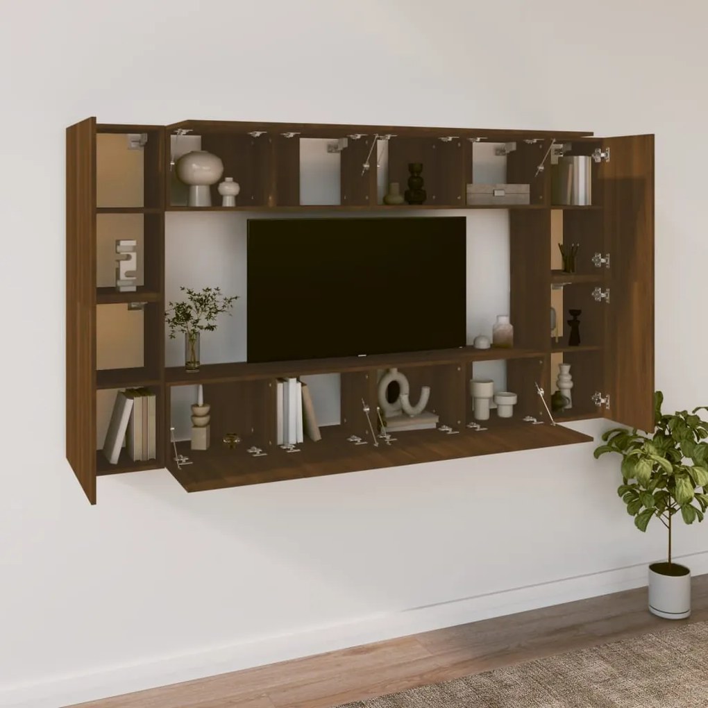Conjunto móveis de TV 8pcs madeira processada carvalho castanho