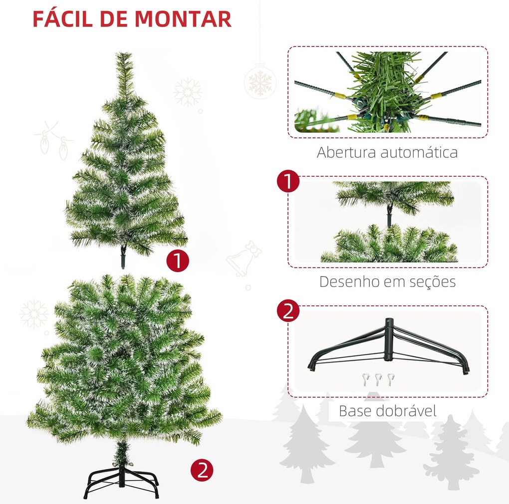 HOMCOM Árvore de Natal Artificial 150cm com 416 Ramos e Suporte de Met