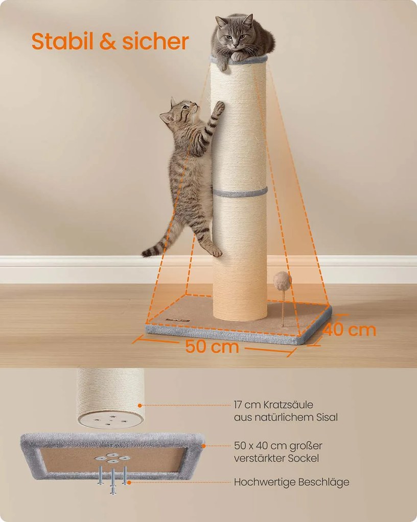 Arranhador para gatos grandes 50 x 40 x 85 cm cinzento