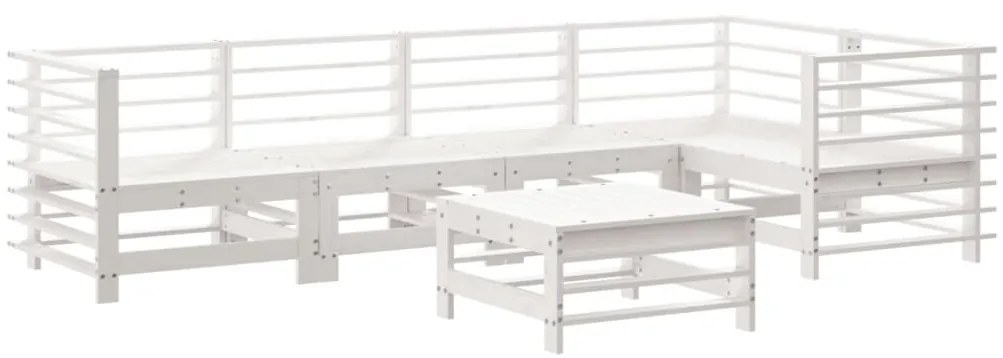 6pcs conjunto lounge jardim c/ almofadões madeira maciça branco