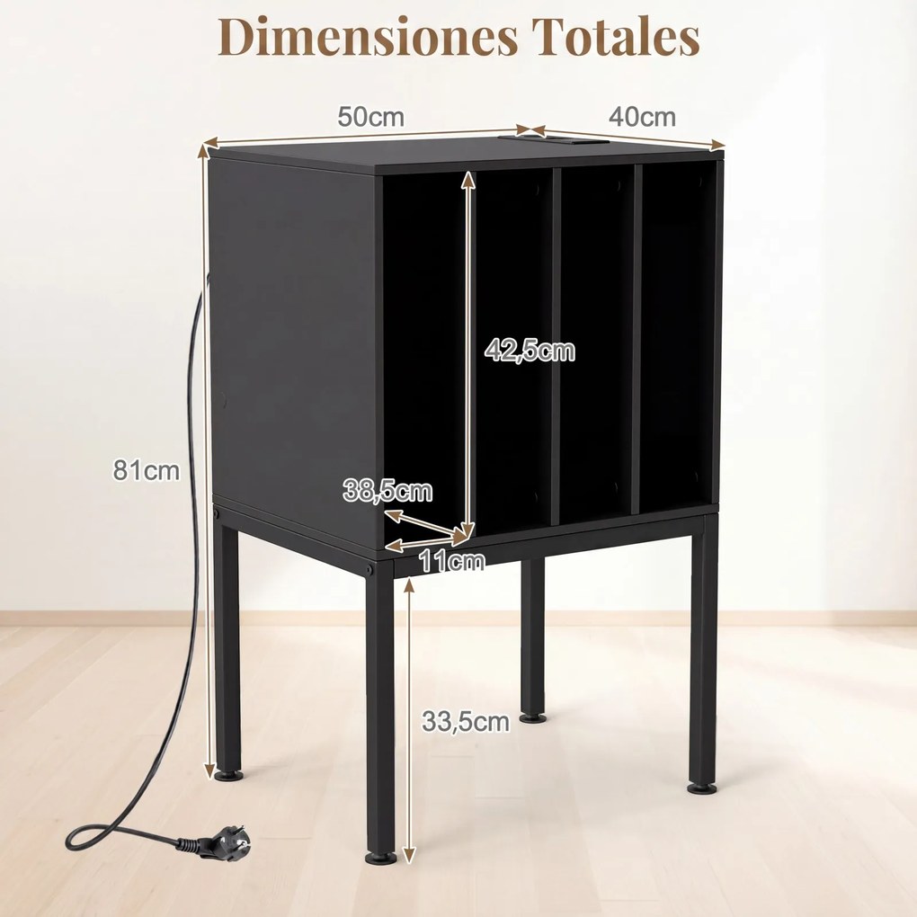 Móvel para Gira-Discos, 50 x 40 x 81 cm, Estação de Carregamento Integrada, Preto