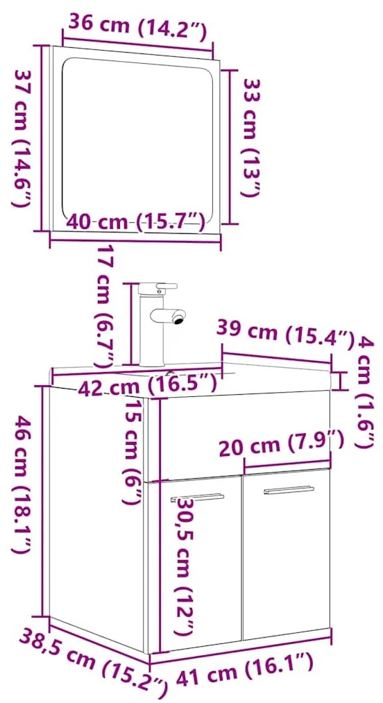 3 pcs conj. móveis casa banho derivados madeira cinza cimento