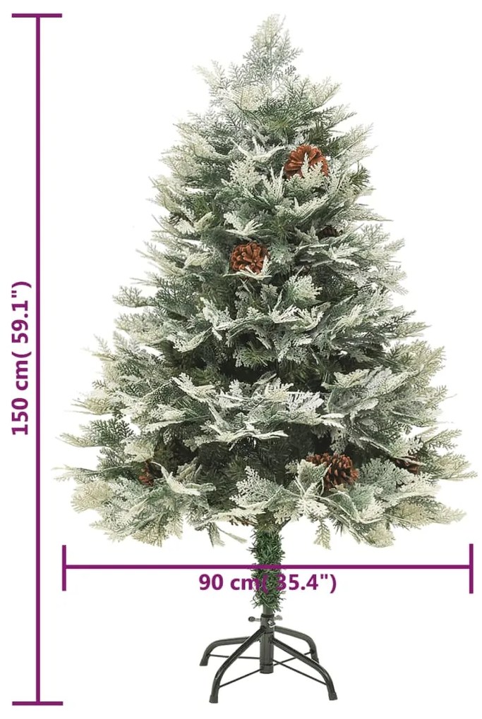 Árvore de Natal com pinhas pré-iluminada 150 cm PVC e PE verde