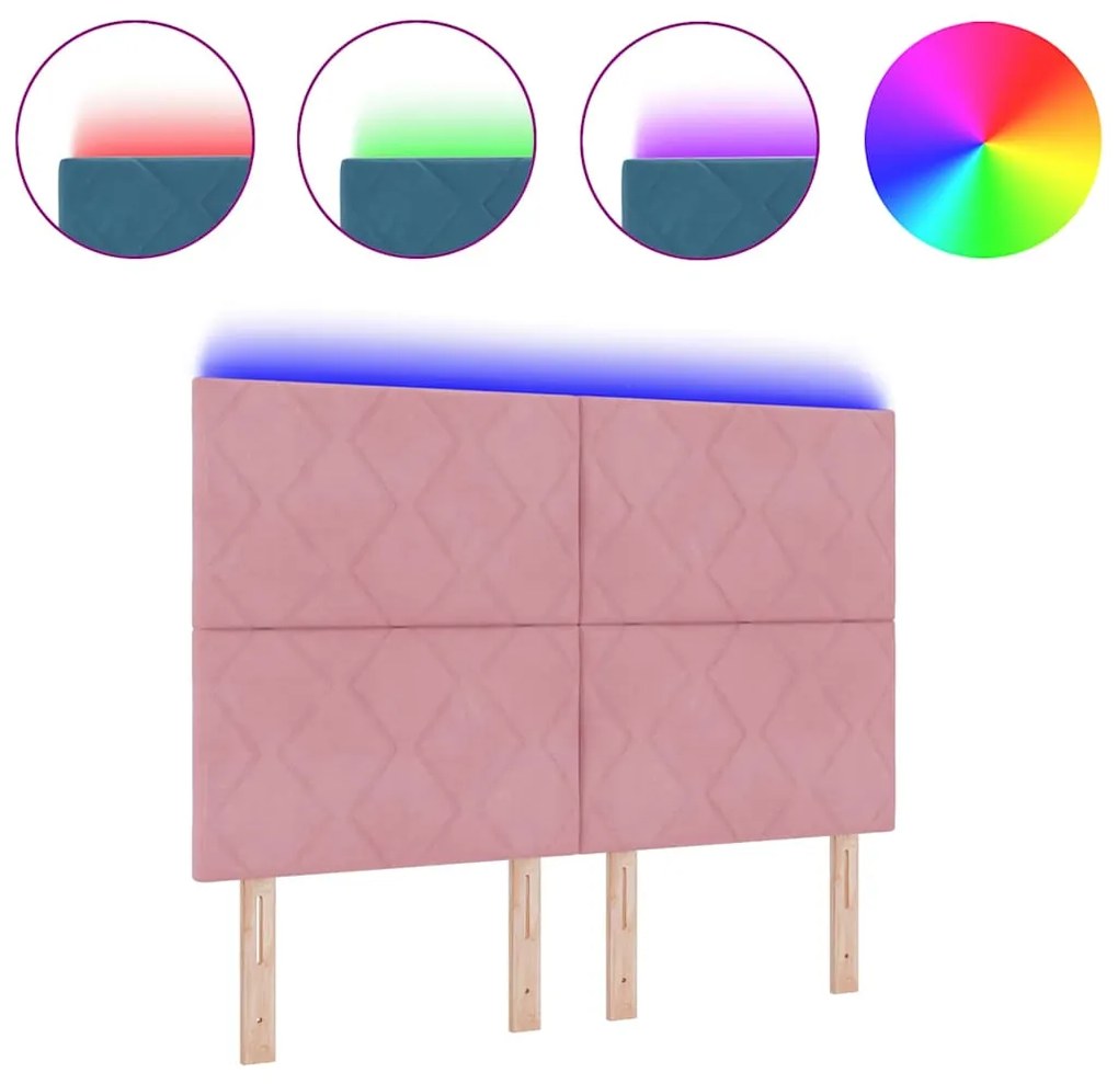 Cabeceira LED Bloco de Diamante Rosa 144 cm Veludo