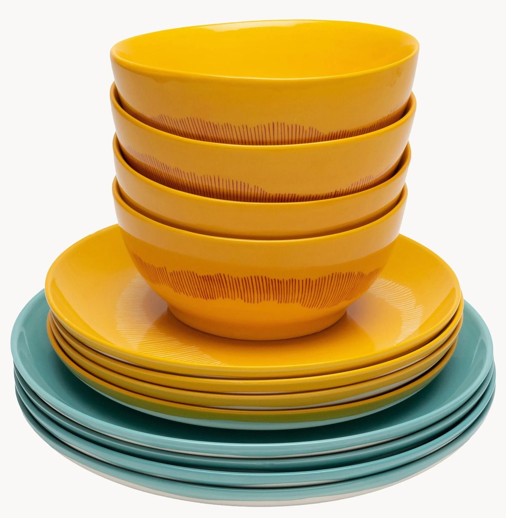 Conjunto de loiça com vidrado reativo Feast, 4 pessoas (12 uni.)