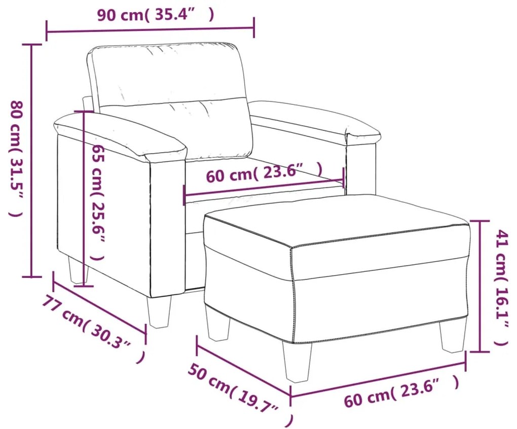 Poltrona com apoio de pés couro artificial 60 cm cinzento