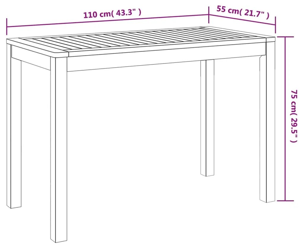Mesa de jantar p/ jardim 110x55x75 cm madeira de acácia maciça
