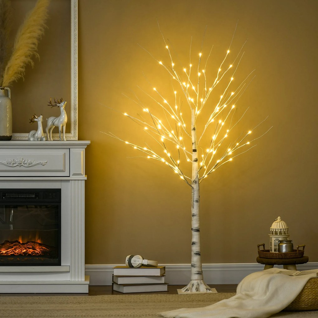 Árvore de Bétula Altura 150cm com 96 Luzes LED IP44 Branco Quente Ramo