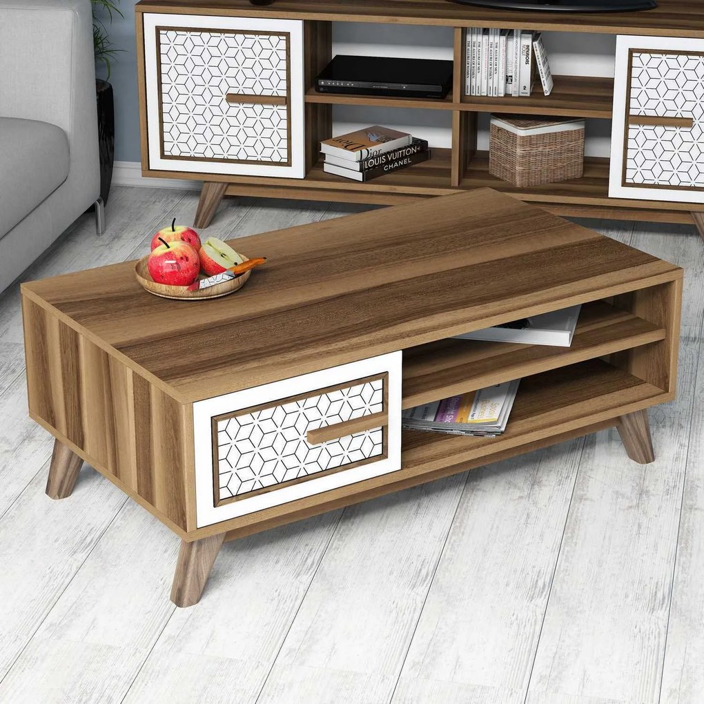 Mesa de Centro Ayla – Nogueira e Branco – 105 x 38,2 x 60 cm