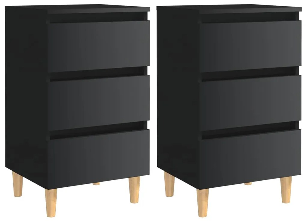 vidaXL Mesas cabeceira pernas madeira 2pcs 40x35x69cm preto brilhante