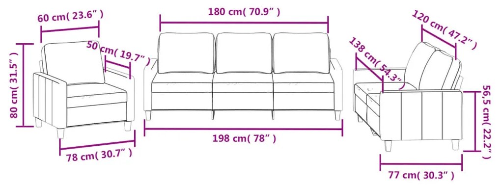 3 pcs conjunto sofás c/ almofadões couro artificial cappuccino