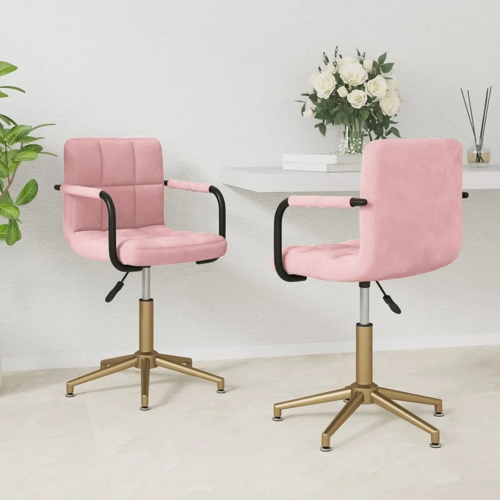 vidaXL Cadeiras de jantar giratórias 2 pcs veludo rosa