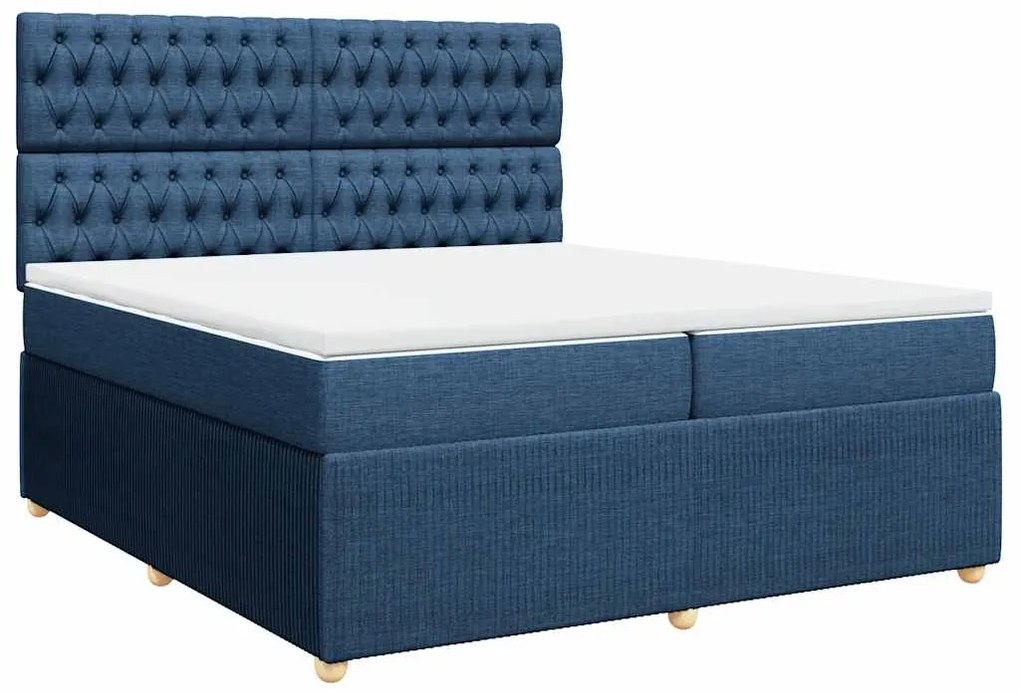 Cama com molas/colchão 200x200 cm tecido azul